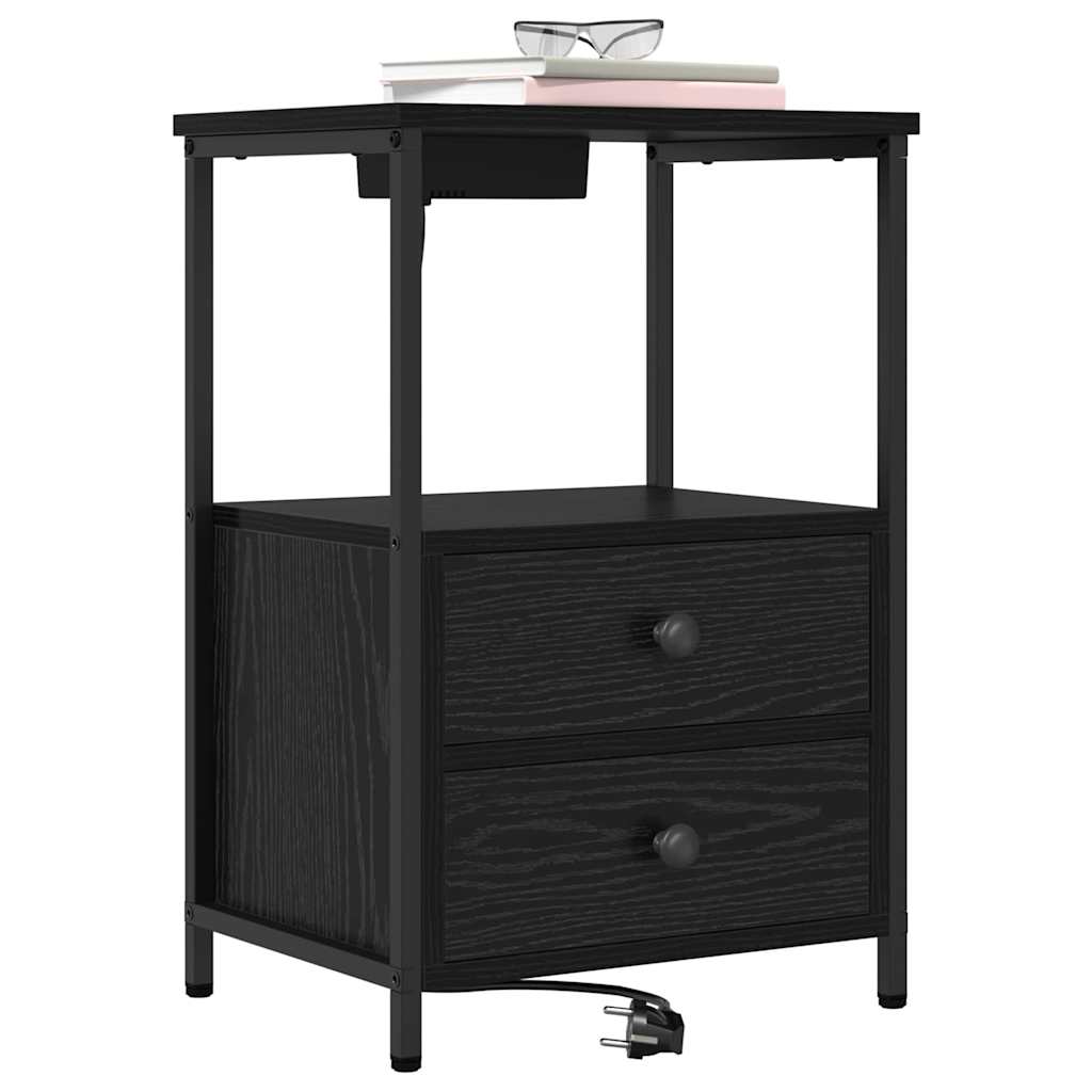 Bedside Cabinet with Charging Station 2 pcs Black oak